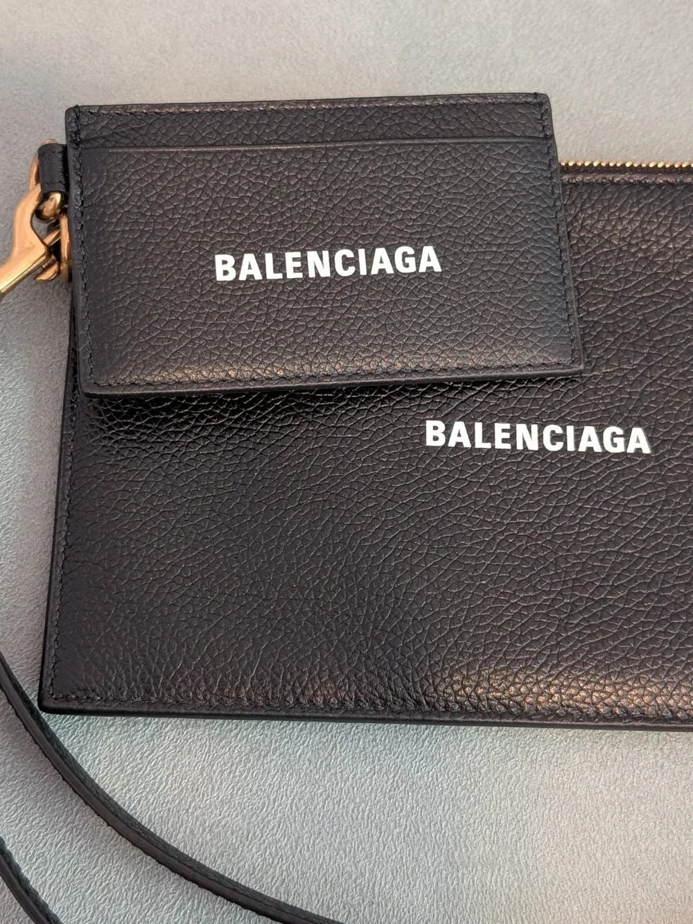 Balenciaga Black Leather Pouch/Wallet And Card Case On A Strap.